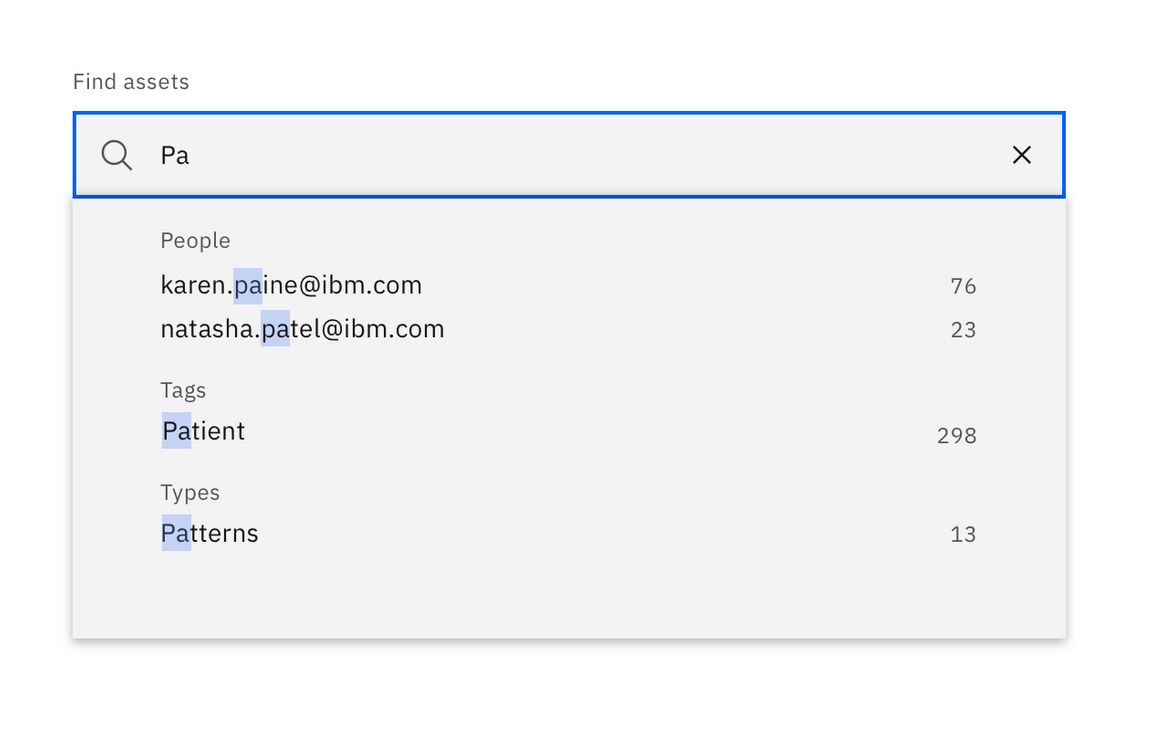 Example of the dropdown with a text filter applied